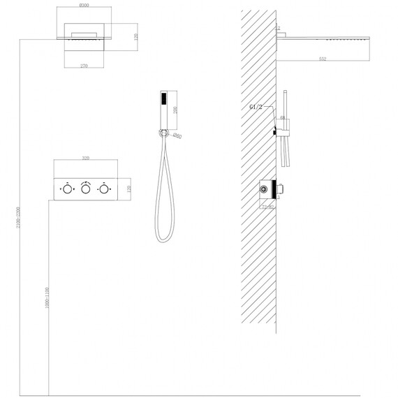 ДУШЕВАЯ СИСТЕМА ABBER WASSER KREIS AF8151 СКРЫТОГО МОНТАЖА БЕЗ ИЗЛИВА, ТЕРМОСТАТ, ХРОМ