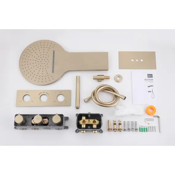 ДУШЕВАЯ СИСТЕМА ABBER WASSER KREIS AF8151G СКРЫТОГО МОНТАЖА БЕЗ ИЗЛИВА, ТЕРМОСТАТ, ЗОЛОТО МАТОВОЕ