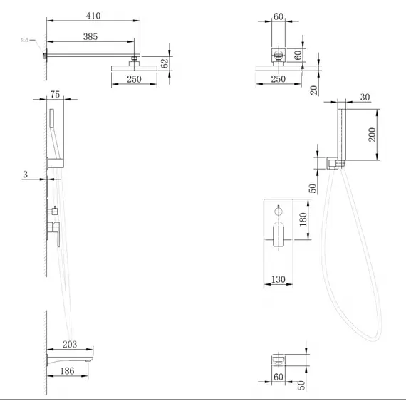 ДУШЕВАЯ СИСТЕМА ABBER WEISS INSEL AF8017B СКРЫТОГО МОНТАЖА С ИЗЛИВОМ, ЧЕРНАЯ МАТОВАЯ