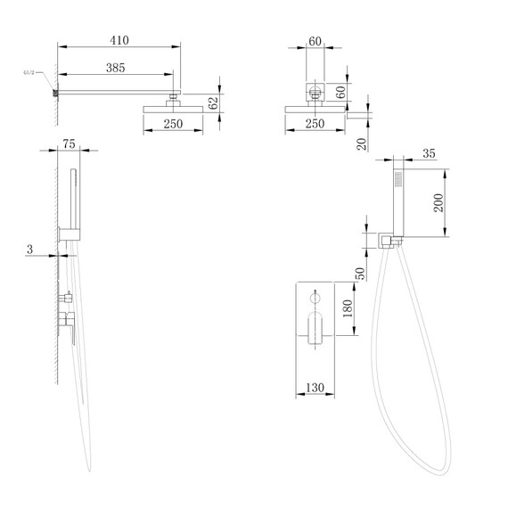 ДУШЕВАЯ СИСТЕМА ABBER WEISS INSEL AF8018B СКРЫТОГО МОНТАЖА БЕЗ ИЗЛИВА, ЧЕРНАЯ МАТОВАЯ