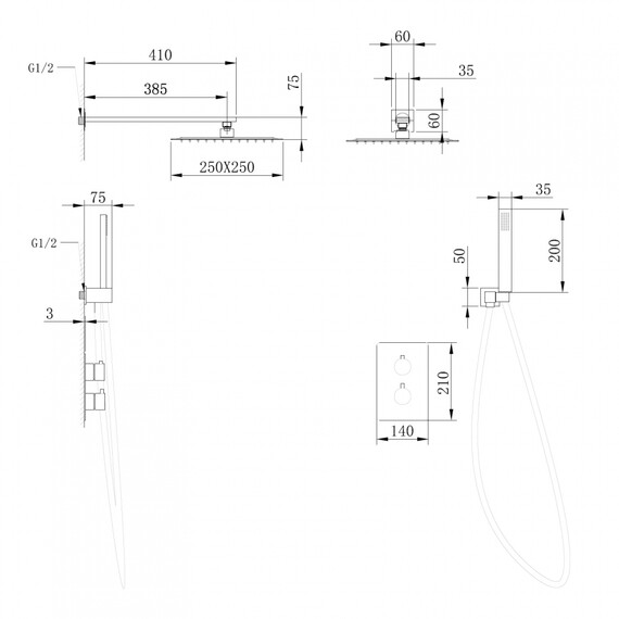 ДУШЕВАЯ СИСТЕМА ABBER WEISS INSEL AF8051 СКРЫТОГО МОНТАЖА БЕЗ ИЗЛИВА, ТЕРМОСТАТ, ХРОМ