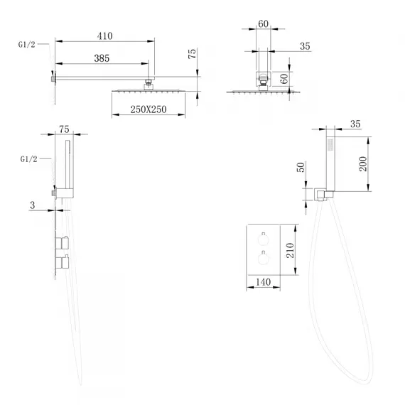 ДУШЕВАЯ СИСТЕМА ABBER WEISS INSEL AF8051 СКРЫТОГО МОНТАЖА БЕЗ ИЗЛИВА, ТЕРМОСТАТ, ХРОМ
