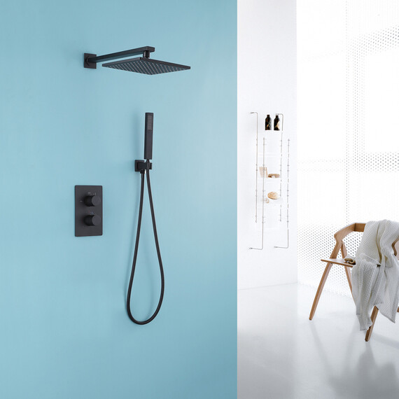 ДУШЕВАЯ СИСТЕМА ABBER WEISS INSEL AF8051B СКРЫТОГО МОНТАЖА БЕЗ ИЗЛИВА, ТЕРМОСТАТ, ЧЕРНЫЙ МАТОВЫЙ