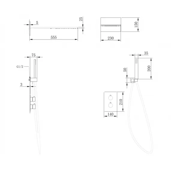 ДУШЕВАЯ СИСТЕМА ABBER WEISS INSEL AF8052 СКРЫТОГО МОНТАЖА БЕЗ ИЗЛИВА, ТЕРМОСТАТ, ХРОМ