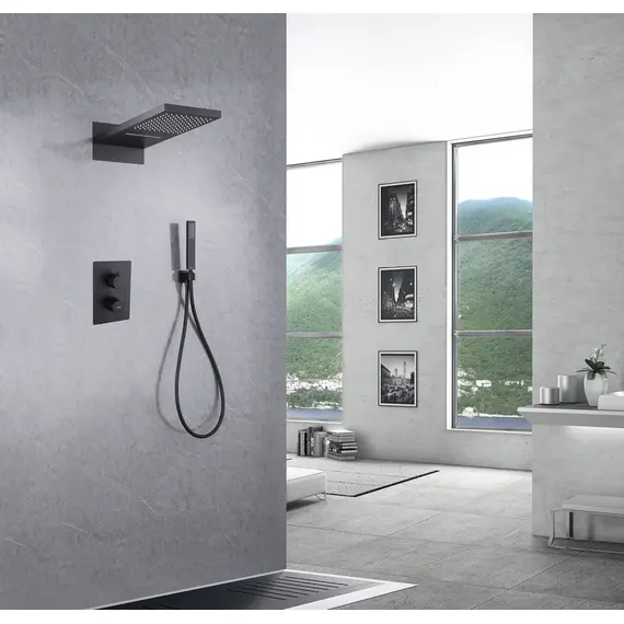 ДУШЕВАЯ СИСТЕМА ABBER WEISS INSEL AF8052B СКРЫТОГО МОНТАЖА БЕЗ ИЗЛИВА, ТЕРМОСТАТ, ЧЕРНАЯ МАТОВАЯ