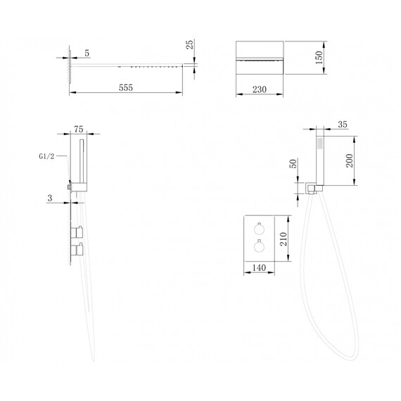 ДУШЕВАЯ СИСТЕМА ABBER WEISS INSEL AF8052W СКРЫТОГО МОНТАЖА БЕЗ ИЗЛИВА, ТЕРМОСТАТ, БЕЛЫЙ