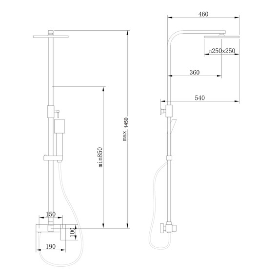 ДУШЕВАЯ СТОЙКА ABBER DAHEIM AF8220BL БЕЗ ИЗЛИВА, ЧЕРНЫЙ МАТОВЫЙ