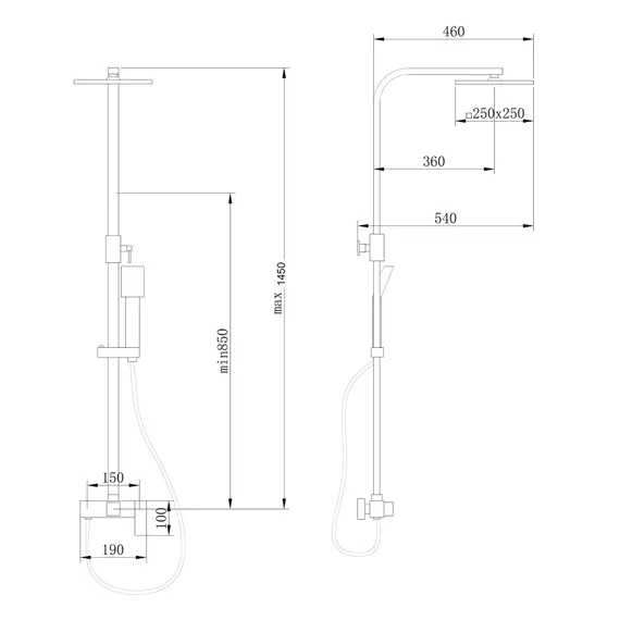 ДУШЕВАЯ СТОЙКА ABBER DAHEIM AF8220BL БЕЗ ИЗЛИВА, ЧЕРНЫЙ МАТОВЫЙ