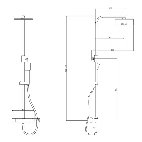 ДУШЕВАЯ СТОЙКА ABBER DAHEIM AF8260B С ТЕРМОСТАТОМ БЕЗ ИЗЛИВА, ЧЕРНЫЙ МАТОВЫЙ
