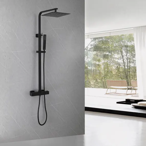 ДУШЕВАЯ СТОЙКА ABBER DAHEIM AF8260BL С ТЕРМОСТАТОМ БЕЗ ИЗЛИВА, ЧЕРНЫЙ МАТОВЫЙ