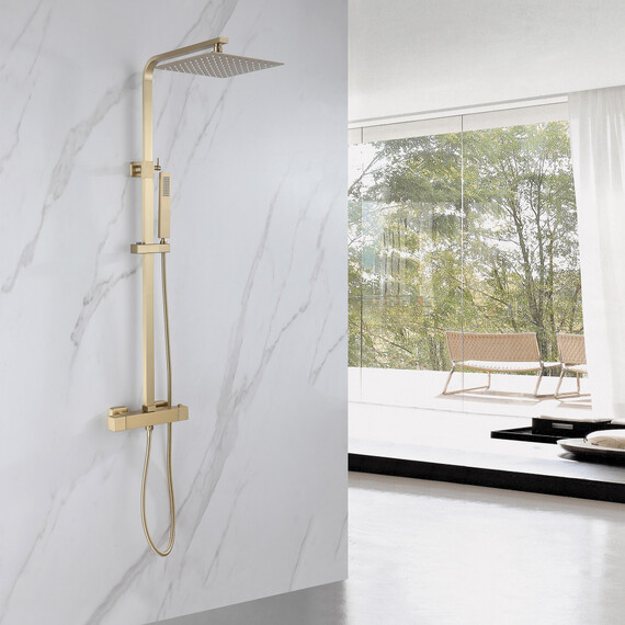 ДУШЕВАЯ СТОЙКА ABBER DAHEIM AF8260GL С ТЕРМОСТАТОМ БЕЗ ИЗЛИВА, ЗОЛОТО МАТОВОЕ