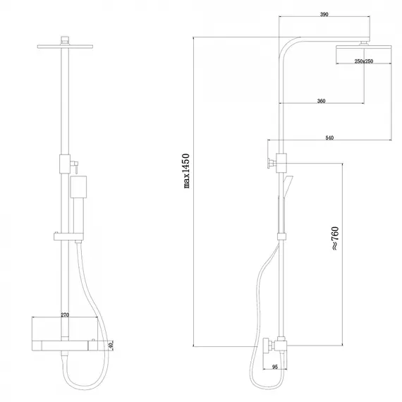 ДУШЕВАЯ СТОЙКА ABBER DAHEIM AF8260NGL С ТЕРМОСТАТОМ БЕЗ ИЗЛИВА, НИКЕЛЬ