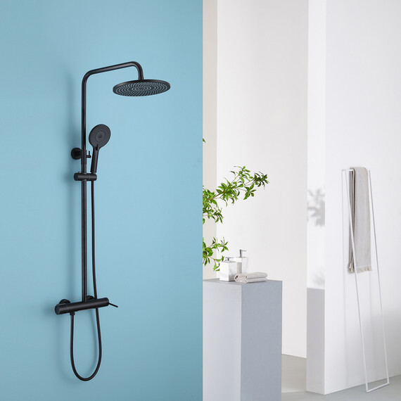 ДУШЕВАЯ СТОЙКА ABBER EMOTION AF8816BL С ИЗЛИВОМ, ЧЕРНЫЙ МАТОВЫЙ