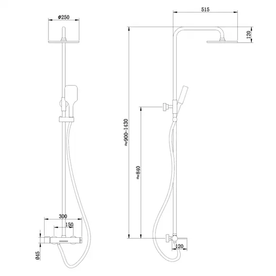 ДУШЕВАЯ СТОЙКА ABBER EMOTION AF8816GL С ИЗЛИВОМ, ЗОЛОТО МАТОВОЕ