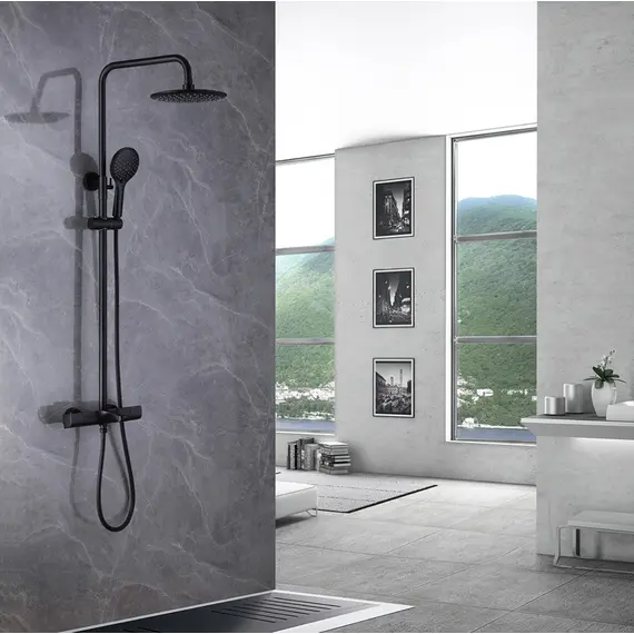 ДУШЕВАЯ СТОЙКА ABBER THERMOSTAT AF8516B С ТЕРМОСТАТОМ И ИЗЛИВОМ, ЧЕРНАЯ МАТОВАЯ