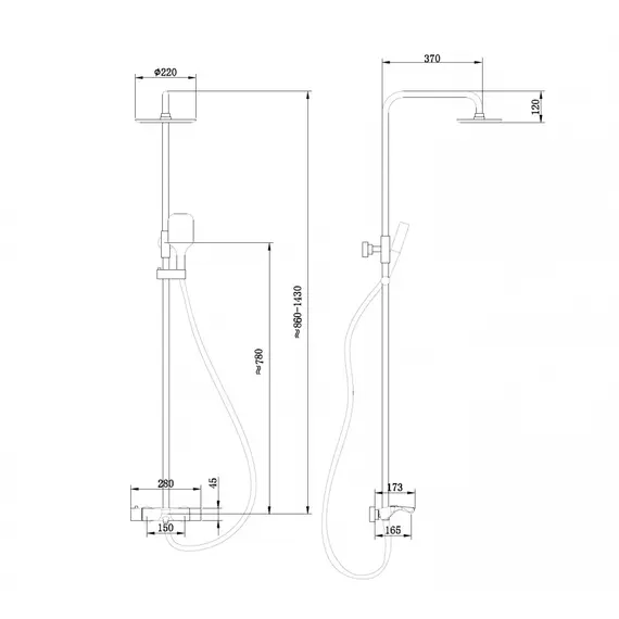 ДУШЕВАЯ СТОЙКА ABBER THERMOSTAT AF8516L С ТЕРМОСТАТОМ И ИЗЛИВОМ, ХРОМ