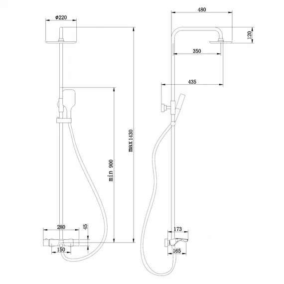 ДУШЕВАЯ СТОЙКА ABBER THERMOSTAT AF8516NGL С ТЕРМОСТАТОМ И ИЗЛИВОМ, НИКЕЛЬ