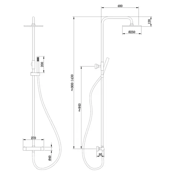 ДУШЕВАЯ СТОЙКА ABBER WASSER KREIS AF8160GL С ТЕРМОСТАТОМ БЕЗ ИЗЛИВА, ЗОЛОТО МАТОВОЕ