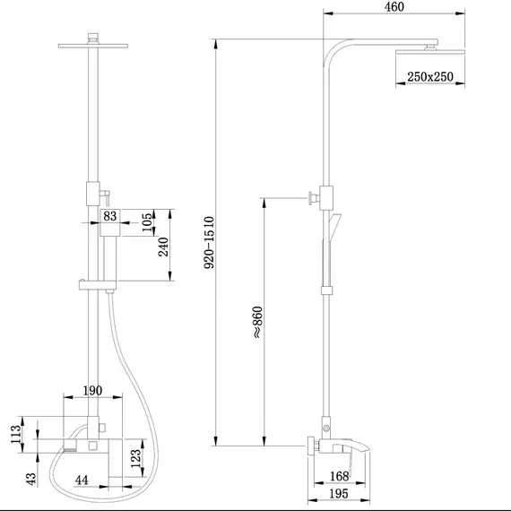 ДУШЕВАЯ СТОЙКА ABBER WASSERFALL AF8616NGL С ИЗЛИВОМ, НИКЕЛЬ