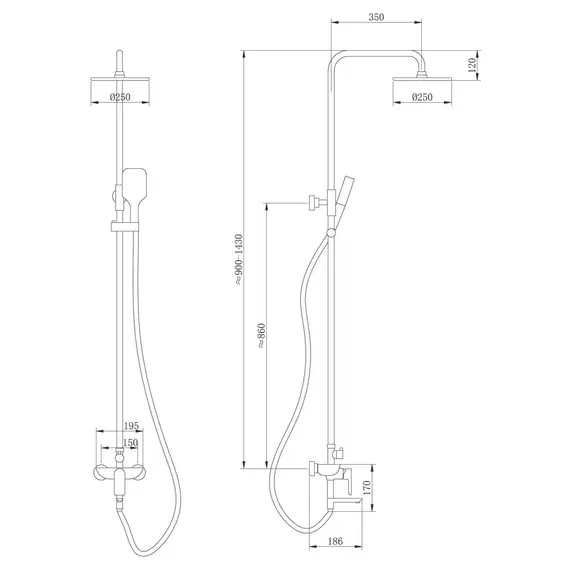 ДУШЕВАЯ СТОЙКА ABBER WEISS INSEL AF8016FWL С ИЗЛИВОМ, БЕЛЫЙ МАТОВЫЙ