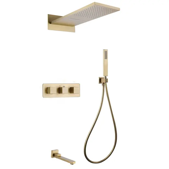 ДУШЕВАЯ СИСТЕМА ABBER DAHEIM AF8253G СКРЫТОГО МОНТАЖА С ИЗЛИВОМ, ТЕРМОСТАТ, ЗОЛОТО МАТОВОЕ