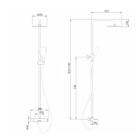 ДУШЕВАЯ СТОЙКА ABBER EMOTION AF8816B С ИЗЛИВОМ, ЧЕРНАЯ МАТОВАЯ