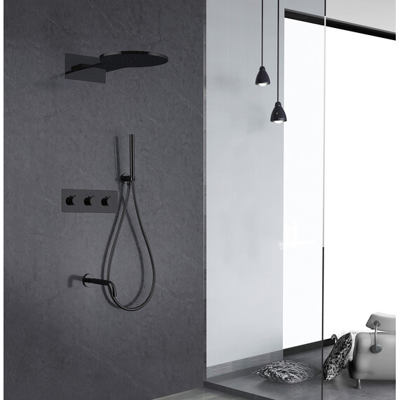 ДУШЕВАЯ СИСТЕМА ABBER WASSER KREIS AF8150B СКРЫТОГО МОНТАЖА С ИЗЛИВОМ, ТЕРМОСТАТ, ЧЕРНАЯ МАТОВАЯ