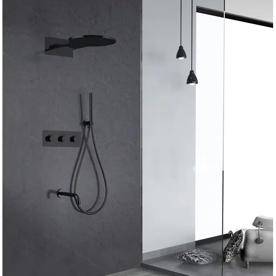 ДУШЕВАЯ СИСТЕМА ABBER WASSER KREIS AF8150B СКРЫТОГО МОНТАЖА С ИЗЛИВОМ, ТЕРМОСТАТ, ЧЕРНАЯ МАТОВАЯ