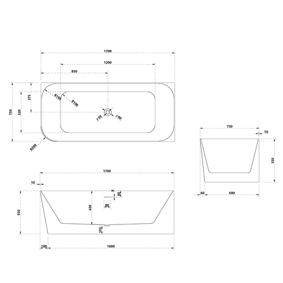 ВАННА ИЗ ИСКУССТВЕННОГО КАМНЯ ABBER STEIN AS9621-1.7 R БЕЛАЯ МАТОВАЯ