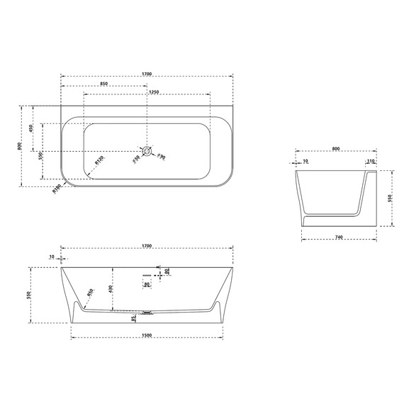 ВАННА ИЗ ИСКУССТВЕННОГО КАМНЯ ABBER STEIN AS9616 БЕЛАЯ МАТОВАЯ
