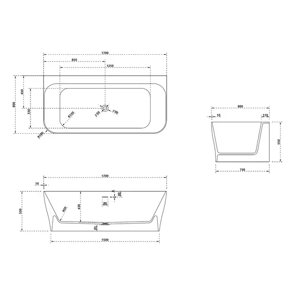 ВАННА ИЗ ИСКУССТВЕННОГО КАМНЯ ABBER STEIN AS9616 БЕЛАЯ МАТОВАЯ