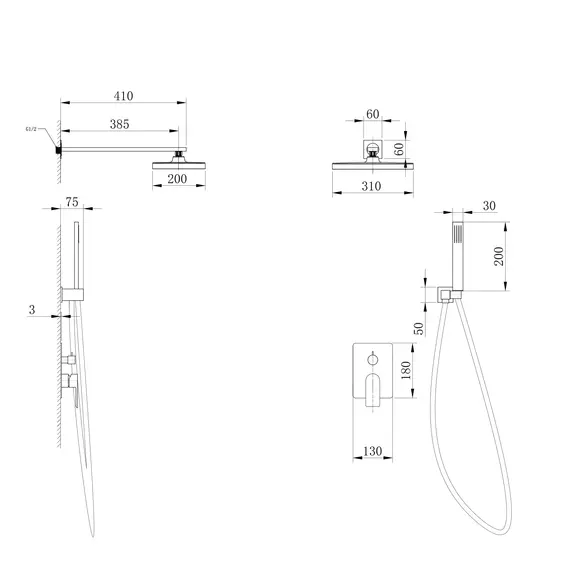 ДУШЕВАЯ СИСТЕМА ABBER WEISS INSEL AF8018FW СКРЫТОГО МОНТАЖА БЕЗ ИЗЛИВА, БЕЛЫЙ МАТОВЫЙ