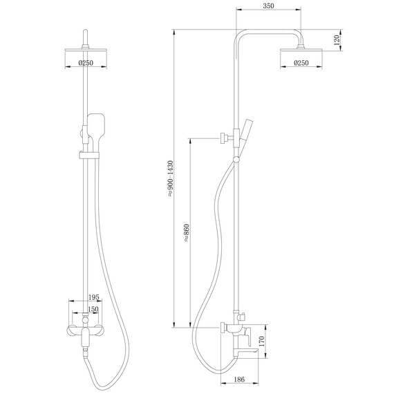 ДУШЕВАЯ СТОЙКА ABBER WEISS INSEL AF8016N С ИЗЛИВОМ, ХРОМ