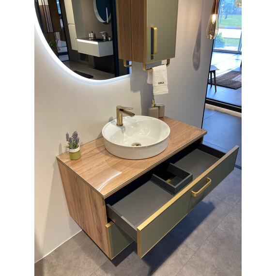 ТУМБА ПОД РАКОВИНУ ORKA SALERNO 80 ПОДВЕСНАЯ, ЦВЕТ SARDINIA, РУЧКИ ЗОЛОТО