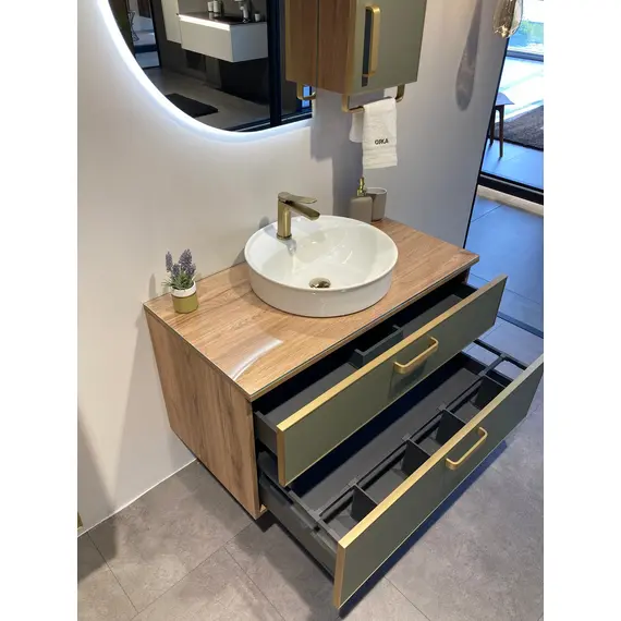 ТУМБА ПОД РАКОВИНУ ORKA SALERNO 80 ПОДВЕСНАЯ, ЦВЕТ SARDINIA, РУЧКИ ЗОЛОТО