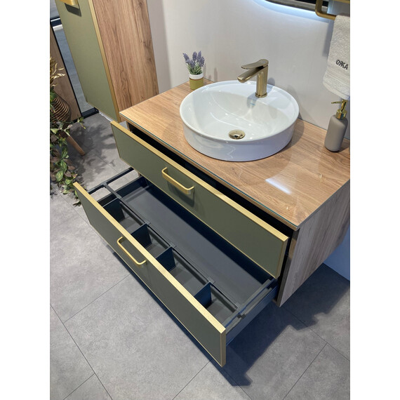 ТУМБА ПОД РАКОВИНУ ORKA SALERNO 80 ПОДВЕСНАЯ, ЦВЕТ SARDINIA, РУЧКИ ЗОЛОТО