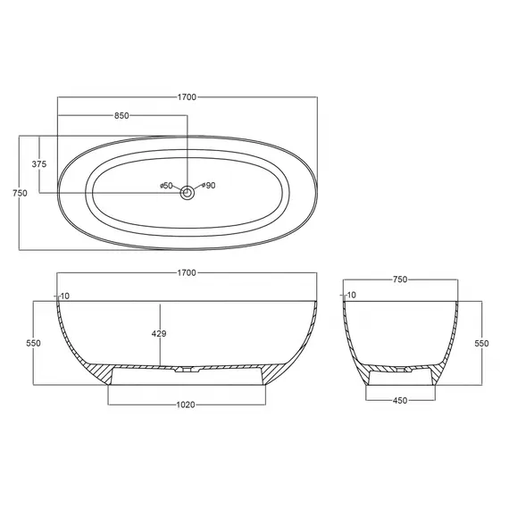 ПРОЗРАЧНАЯ ВАННА ABBER KRISTALL AT9703ONYX ЧЕРНАЯ