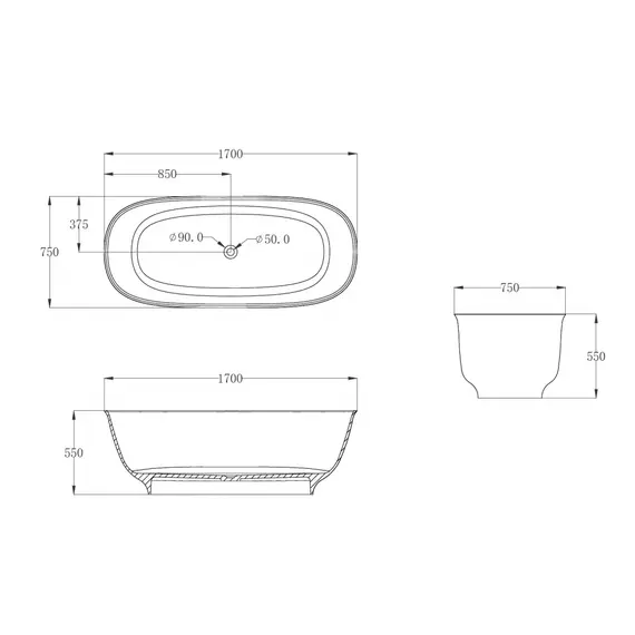 ПРОЗРАЧНАЯ ВАННА ABBER KRISTALL AT9707ONYX ЧЕРНАЯ
