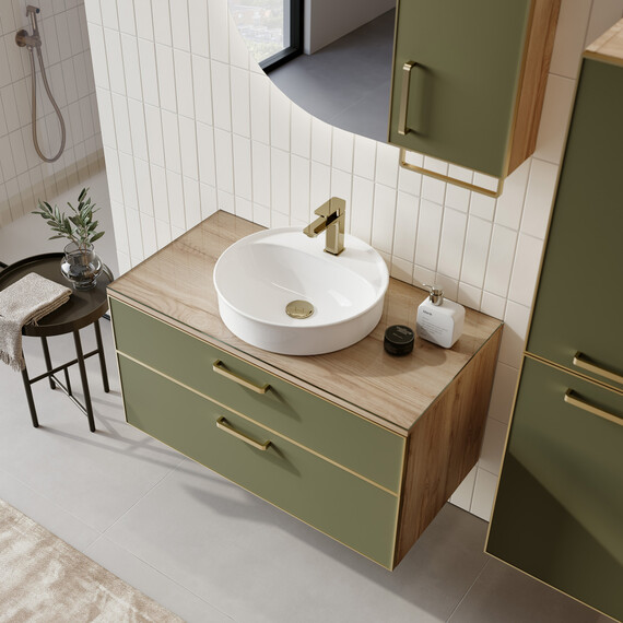 ТУМБА ПОД РАКОВИНУ ORKA SALERNO 100 ПОДВЕСНАЯ, ЦВЕТ SARDINIA, РУЧКИ ЗОЛОТО