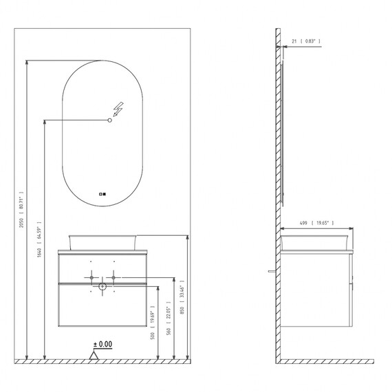 ТУМБА ПОД РАКОВИНУ ORKA SALERNO 80 ПОДВЕСНАЯ, ЦВЕТ SARDINIA, РУЧКИ ЗОЛОТО