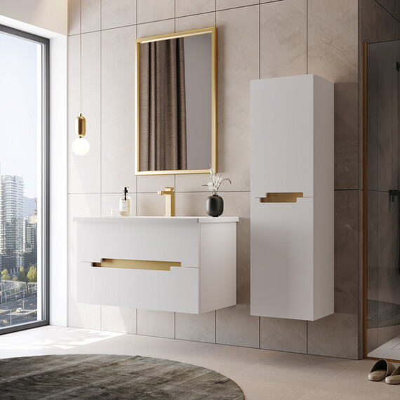 ТУМБА С РАКОВИНОЙ ORKA LODI 100 ПОДВЕСНАЯ, БЕЛЫЙ, ЗОЛОТО