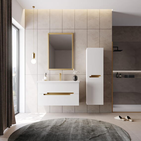 ТУМБА С РАКОВИНОЙ ORKA LODI 80 ПОДВЕСНАЯ, БЕЛЫЙ, ЗОЛОТО