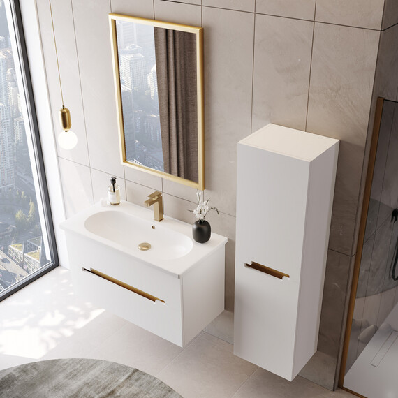 ТУМБА С РАКОВИНОЙ ORKA LODI 80 ПОДВЕСНАЯ, БЕЛЫЙ, ЗОЛОТО