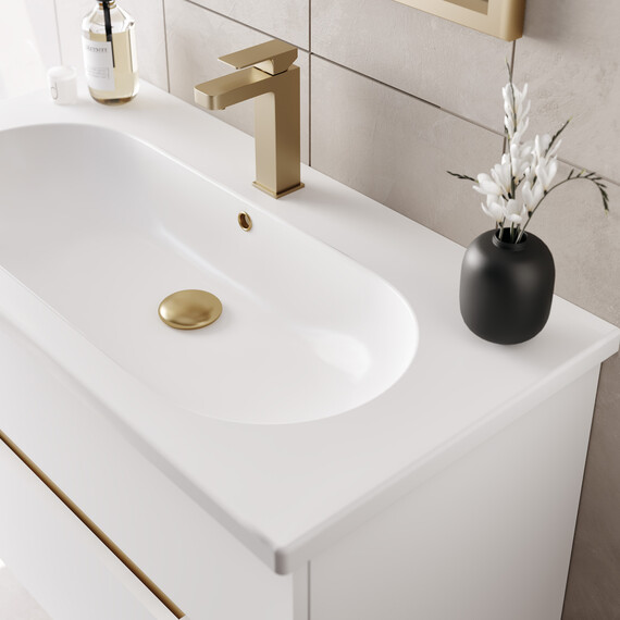 ТУМБА С РАКОВИНОЙ ORKA LODI 80 ПОДВЕСНАЯ, БЕЛЫЙ, ЗОЛОТО