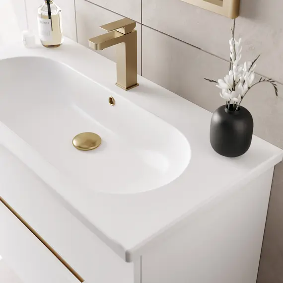 ТУМБА С РАКОВИНОЙ ORKA LODI 80 ПОДВЕСНАЯ, БЕЛЫЙ, ЗОЛОТО