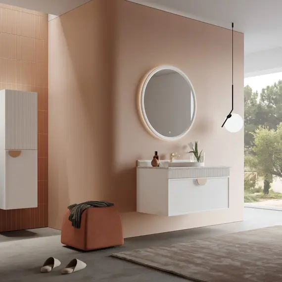 ТУМБА С РАКОВИНОЙ ORKA MOLINO 100 ПОДВЕСНАЯ, БЕЛЫЙ МАТОВЫЙ, 2 РУЧКИ В КОМПЛЕКТЕ ЗОЛОТО И ХРОМ