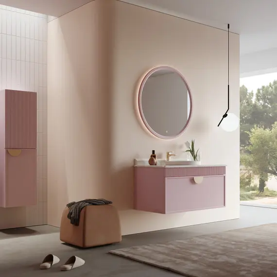 ТУМБА С РАКОВИНОЙ ORKA MOLINO 100 ПОДВЕСНАЯ, РОЗОВЫЙ МАТОВЫЙ, 2 РУЧКИ В КОМПЛЕКТЕ ЗОЛОТО И ХРОМ