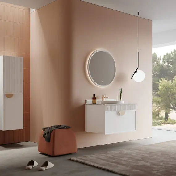 ТУМБА С РАКОВИНОЙ ORKA MOLINO 80 ПОДВЕСНАЯ, БЕЛЫЙ МАТОВЫЙ, 2 РУЧКИ В КОМПЛЕКТЕ ЗОЛОТО И ХРОМ