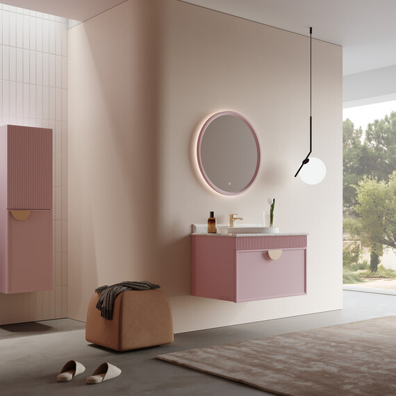 ТУМБА С РАКОВИНОЙ ORKA MOLINO 80 ПОДВЕСНАЯ, РОЗОВЫЙ МАТОВЫЙ, 2 РУЧКИ В КОМПЛЕКТЕ ЗОЛОТО И ХРОМ