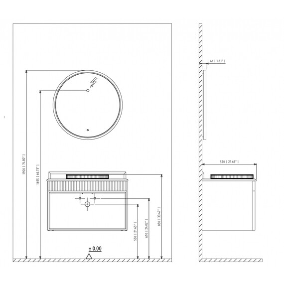 ТУМБА С РАКОВИНОЙ ORKA MOLINO 80 ПОДВЕСНАЯ, РОЗОВЫЙ МАТОВЫЙ, 2 РУЧКИ В КОМПЛЕКТЕ ЗОЛОТО И ХРОМ